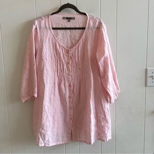 Flax Pink Linen V-neck Tunic Top with Pockets